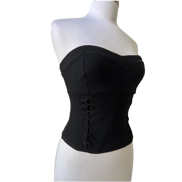 NEW Bebe Black Strapless Lace Up Detail Top Size Small - Picture 5 of 8